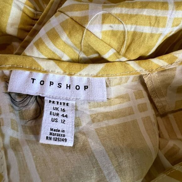 Topshop printed open back mini poplin dress in yellow check Size Petite 12 - Picture 3 of 9